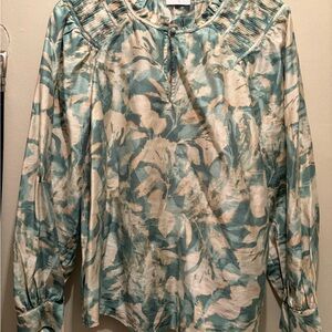 Sussan Teal and Cream Floral Blouse